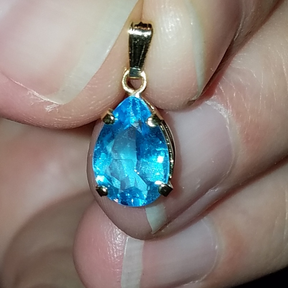 14K Blue Topaz Pear Pendant